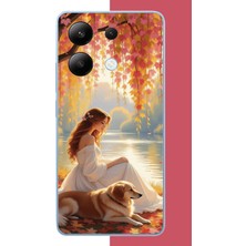 Aksesuarist Redmi Note 13 4g Uyumlu Kadın ve Köpek Baskılı Silikon Kılıf