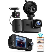 Die Grup 3 Kameralı Wifi Ekran Araç Kamerası Fullhd Geniş Ön + Arka + Araç Içi Kamera Hareket Sensörü EF1313