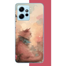Aksesuarist Redmi Note 12 4g Uyumlu Mavi Fularlı Kedi Baskılı Silikon Kılıf