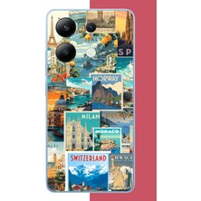 Aksesuarist Redmi Note 13 4g Uyumlu Kart Postal Kolaj Baskılı Silikon Kılıf