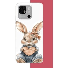 Aksesuarist Redmi 10C - Poco C40 Uyumlu Çiçek Tokalı Tavşan Baskılı Silikon Kılıf