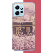 Aksesuarist Redmi Note 12 4g Uyumlu Pembe Çiçekli Kabe Baskılı Silikon Kılıf