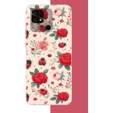 Aksesuarist Redmi 10C - Poco C40 Uyumlu Uğur Böcek ve Gül Baskılı Silikon Kılıf