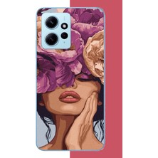 Aksesuarist Redmi Note 12 4g Uyumlu Mor Çiçekli Kadın Baskılı Silikon Kılıf