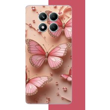 Aksesuarist Redmi Note 14 Pro 5g Uyumlu Pembe Taşlı Kelebek Baskılı Silikon Kılıf