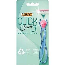 Die Grup Bıc Soleil Click Sensitive 1 Gövde & 2 Başlık Kadın Tıraş Bıçağı (3 Bıçak), Oynar Başlıklı, Aloe Vera ile Zenginleştirilmiş Kayganlaştırıcı Jel Şerit