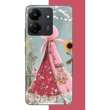 Aksesuarist Redmi 13C Uyumlu Pembe Elbiseli Kız Baskılı Silikon Kılıf