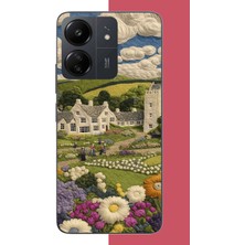Aksesuarist Redmi 13C Uyumlu Nakışlı Bulut ve Kasaba Baskılı Silikon Kılıf