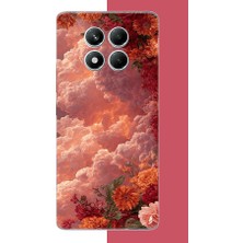 Aksesuarist Redmi Note 14 Pro 5g Uyumlu Kırmızı Bulut ve Çiçekler Baskılı Silikon Kılıf