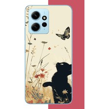 Aksesuarist Redmi Note 12 4g Uyumlu Siyah Kedi Baskılı Silikon Kılıf