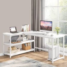 Die Grup 8918 140CM L Masa Oyun Masası Çalışma Masası Kitaplıklı Masa Ofis Masası Yazı Masası Beyaz