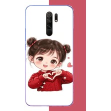 Aksesuarist Redmi 9 Uyumlu Kawaii Kalpli Kız Baskılı Silikon Kılıf