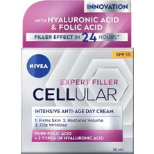 Die Grup Nıvea Cellular Expert Filler Yoğun Yaşlanma Karşıtı Gündüz Bakım Yüz Kremi 50 Ml, Hyaluronik Asit ve Folik Asit, SPF15 Güneş Koruması