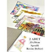 Die Grup Resim Defteri 15 Yaprak 35X50 cm 2 Adet Spiralli Büyük Boy Resim Defteri Karton Kapak 110 gr Öğrenci Okul