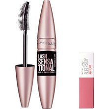 Die Grup Maybelline New York Lash Sensational Yelpaze Etkili Intense Black Maskara - Ekstra Siyah 9.5 ml & Mini Super Stay Matte Ink Likit Mat Ruj - 15 Lover Makyaj Seti