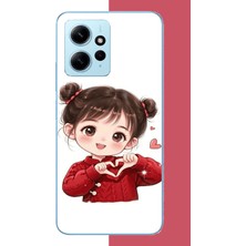Aksesuarist Redmi Note 12 4g Uyumlu Kawaii Kalpli Kız Baskılı Silikon Kılıf