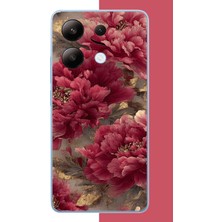 Aksesuarist Redmi Note 13 4g Uyumlu Kırmızı Çiçek Baskılı Silikon Kılıf