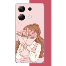 Aksesuarist Redmi Note 13 4g Uyumlu Lale Buketli Kız Baskılı Silikon Kılıf