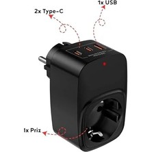 Die Grup Akım Korumalı Priz, Tekli Priz, Usb’li Priz ve Type-C Priz, Priz Çoklayıcı, Voltaj Korumalı Priz, 16A 3680W Duvar Tipi (Siyah)