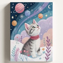 Die Grup Sayılarla Boyama Tuval Hobi Seti, Uzay ve Kedi Temalı Fırça ve Boya Dahil Set (Çıtalı) 40X50 Cm, Kendin Yap Sayılarla Tuval Boya Kiti (Kasnaklı)