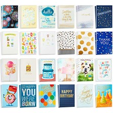 Die Grup Tüm Etkinlik Kartları Çeşitliliği—48 Zarflı Kart (Doğum Günü, Teşekkür, Tebrikler, Sempati, Bebek Duşu, Boş)