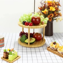 Go İthalat Bambu 2 Katlı Döner Tablalı Yuvarlak Mini Sunum Tepsisi 24.5 cm