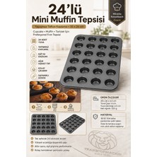 Transformacion 24'lü Mini Muffin Tepsisi Yapışmaz Teflon Kaplama Paslanmaz Çelik Cupcake Tartolet Kalıbı Fırın Tepsisi 35X26 cm 723469