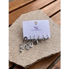 Ysx Jewelry Gümüş Taşlı Ataç Altılı Küpe Seti