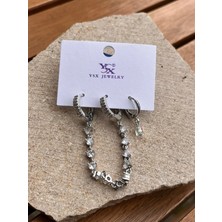 Ysx Jewelry Gümüş Taşlı Zincir Üçlü Küpe Seti