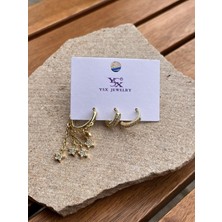 Ysx Jewelry Altın Yıldızlı Üçlü Küpe Seti