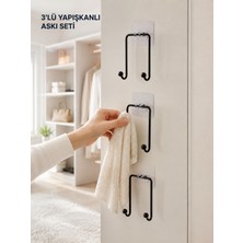 Neverelimsize 3'lü Duvar Tipi Yapışkanlı Askılık Ev ve Yaşam Alanları Için Pratik Set