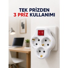 Neverelimsize Tek Prizi 3’lü Yapan Anahtarlı Priz Adaptörü Topraklı Priz Çoğaltıcı