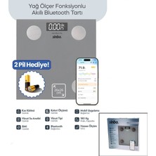 Marsilyan Gri Yağ Ölçer Akıllı Bluetooth Cam Baskül Pilli 180KG/50GR 26X26CM 8-Kişi Hafıza LCD Ekran ℃ Gösterge SBS-4473 (K95)