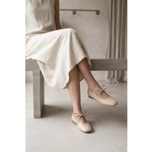 Yula Fashion Shoes Mia Kadın Kapalı Bağcıklı Şık Babet- Bej