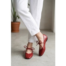 Yula Fashion Shoes Mia Kadın Kapalı Bağcıklı Şık Babet- Kırmızı