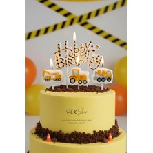 Die Grup Inşaat Tema Happy Birthday Mum Seti 4lü Ayıcık Tema Doğum Günü Pasta Mum Seti