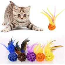Die Grup 2li Rattan Renkli Peluş Tüy Kedi Köpek Oyuncak Yakalama Çiğneme Çıngıraklı Top Oyuncağı