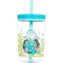 Die Grup Contigo Yüzen Köpek Balığı Pipetli Tritan Bardak 470 Ml, Mavi