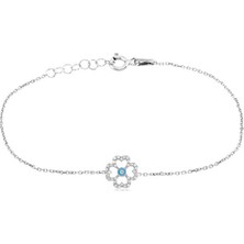 Emiliano Jewellery Zirkon Taşlı Gümüş Kaplamalı Mavi Mineli Çiçek Gümüş Kolye