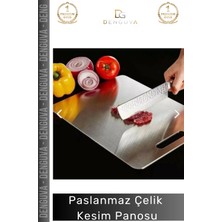 #etkesmepanosu Paslanmaz Çelik Hijyenik Dayanıklı Şık Mutfak Sebze Kaymaz Modern Meyve Et Kesim Panosu - 1 Adet
