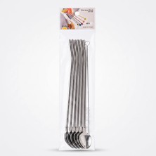 Techora Sale 6'lı Kaşıklı Pipet Seti - Metal - Pipet Temizleme Fırçası