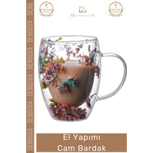 #cambardak Çift Camlı Kurutulmuş Çiçekli Borosilikat Şık Estetik Zarif Cam Handmade Bardak 250ML