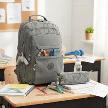Duomino Krinkıl Suya Dayanıklı Büyük Boy Gri Klinkır Sırt Çantası 15,6 Laptop Okul Çantası Kalemlik Takım Çanta