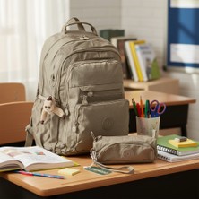 Duomino Krinkıl Suya Dayanıklı Büyük Boy Vizon Klinkır Sırt Çantası 15,6 Laptop Okul Çantası Kalemlik Takım Çanta