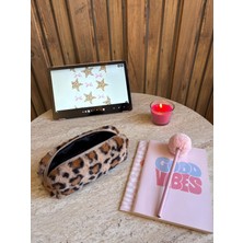 Wooly Joys Leopar Desenli Peluş Kalemlik / Tüylü Kalem Çantası / Organizer Kalem Çantası / Kalem Kutusu / 23 Farklı Renk Seçeneğiyle