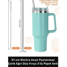 #pipet Termos Bardak Ekolojik Paslanmaz Çelik Eğri Düz Fırça 3'lü Pipet Seti