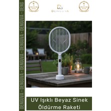 #sinekraketi USB Şarjlı Standlı Dijital Gösterge Mor Işık Etkili Uv Işıklı Beyaz Sinek Öldürme Raketi