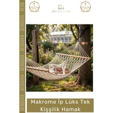 #hamak Bahçe Balkon Teras El Örgüsü Makrome Ip Dayanıklı Konforlu Ahşap Çıtalı Lüks Tek Kişilik Hamak