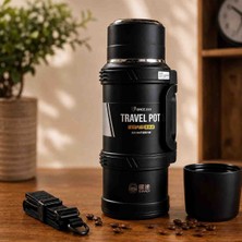 Travel Pot 2 Litre 304 Paslanmaz Çelik Vakumlu Termos – Taşıma Askılı Siyah
