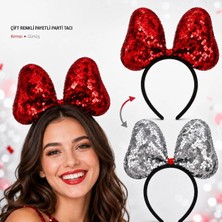 Magicool Çift Renkli Kırmızı Gümüş Payetli Parti Tacı 20X16 cm
